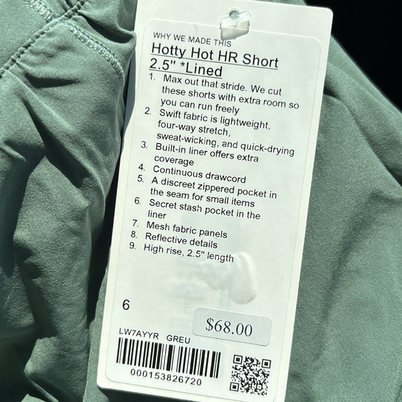LULULEMON HOTTY HOT HR SHORTS 2.5” in GRAY EUCALYPTUS SZ 6 NWT - Picture 7 of 9